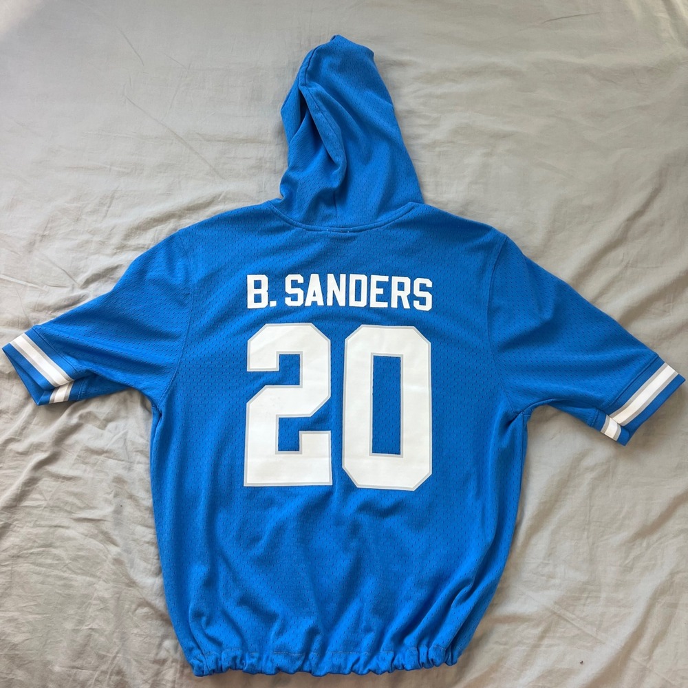 Detroit Lions Barry Sanders 20 Short Sleeve Hoodie Jersey‎ Large Mitchell & Ness